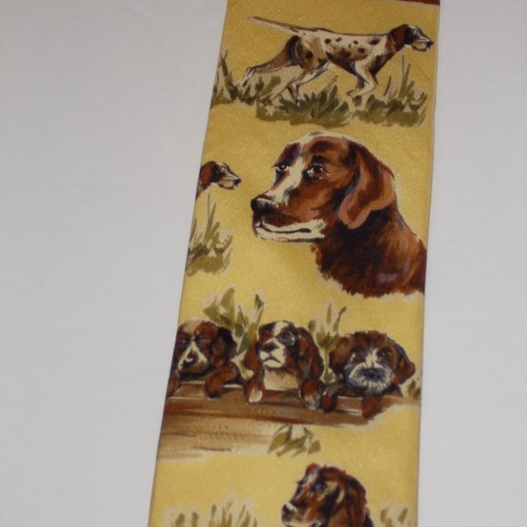 EUC, Pointer Hunting Dog Tie by Land' End From Puppy to Grown 100% Silk - Picture 2 of 6